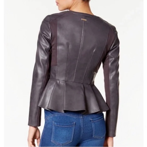 Thalia Sodi Sz L Charcoal Gray Faux Leather Collarless Women’s Jacket - Picture 3 of 16